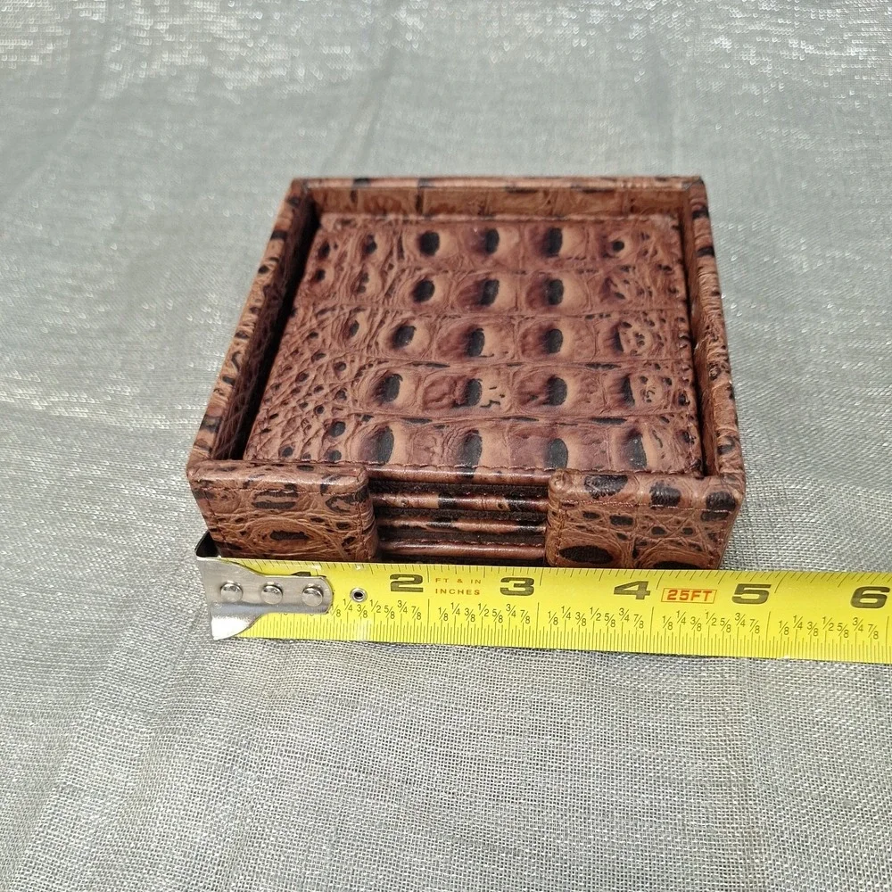 Leather Croc Embossed Coaster Set Restoration Hardware Barware Square Coasters